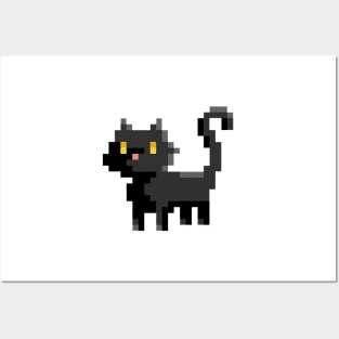 Pixel Art Black Cat 8 Bit Illustration Posters and Art